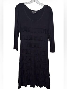 Vandana  Black Long-Sleeve Ruffle Knit Dress Medium